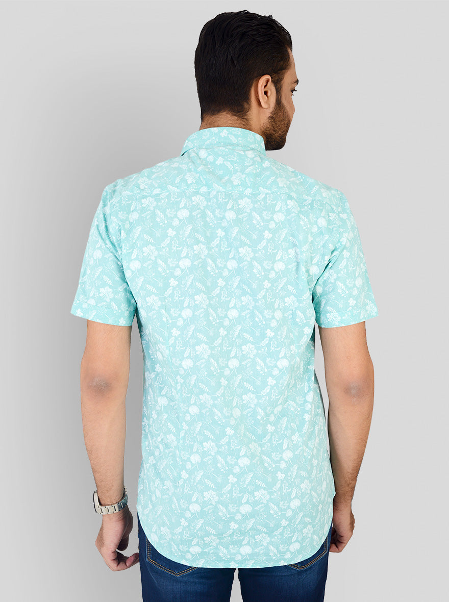 Water Green Printed Slim Fit Casual Shirt | JB Sport