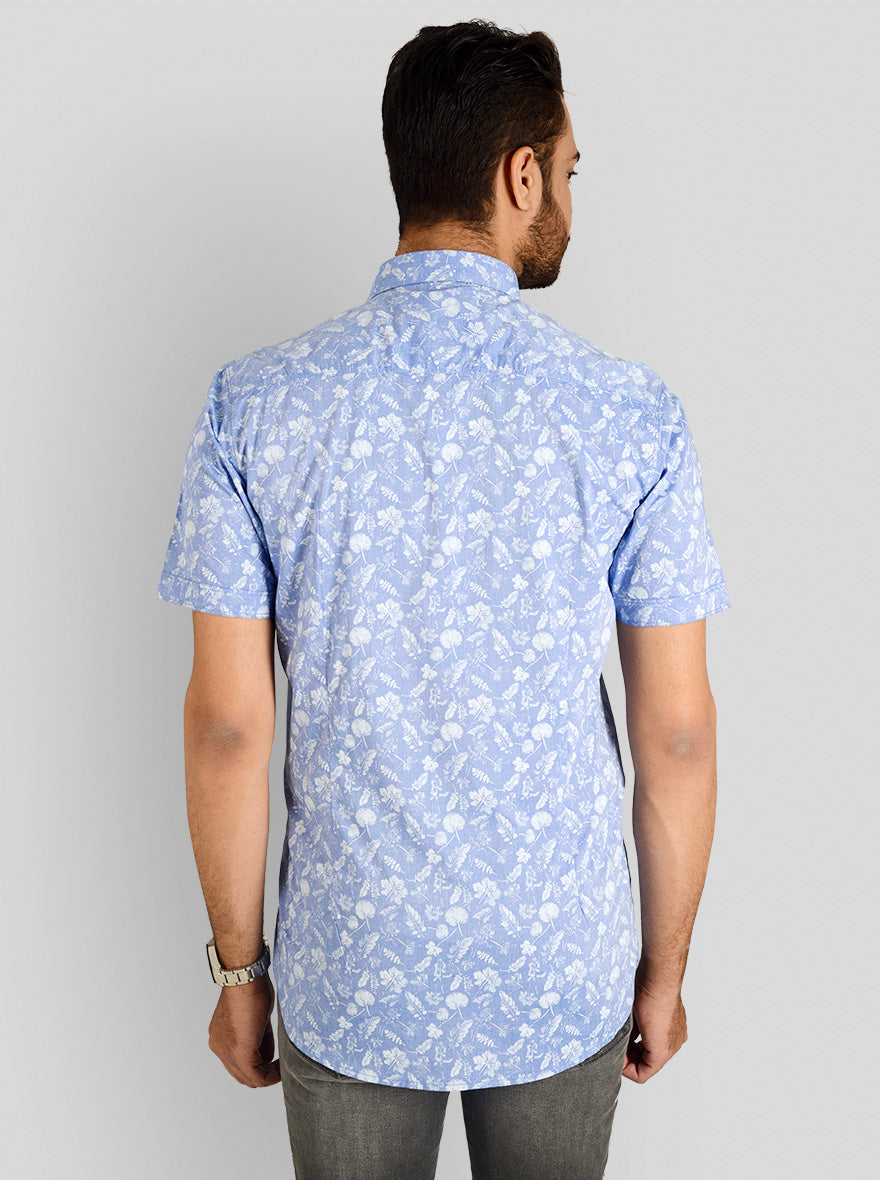 Morning Sky Blue Printed Slim Fit Casual Shirt | JB Sport