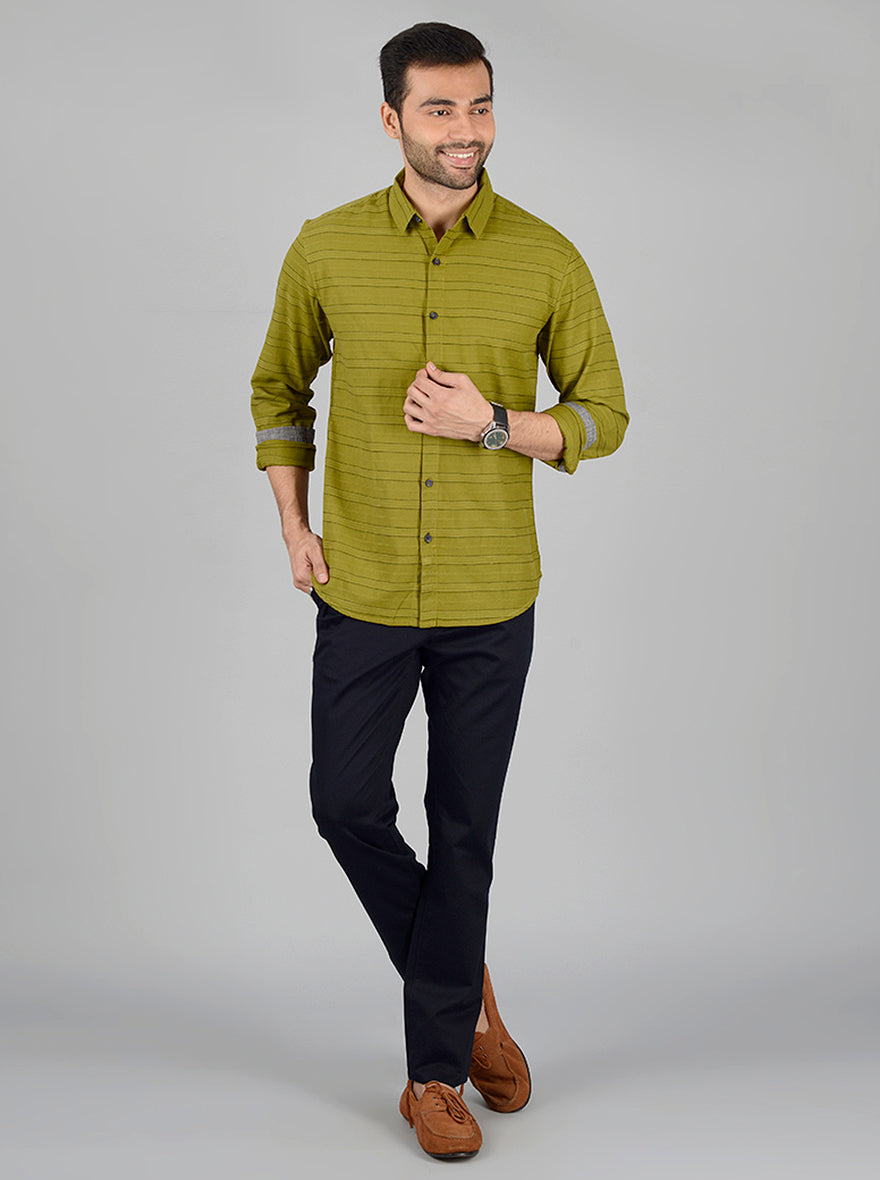 Green Striped Slim Fit Casual Shirt | Greenfibre