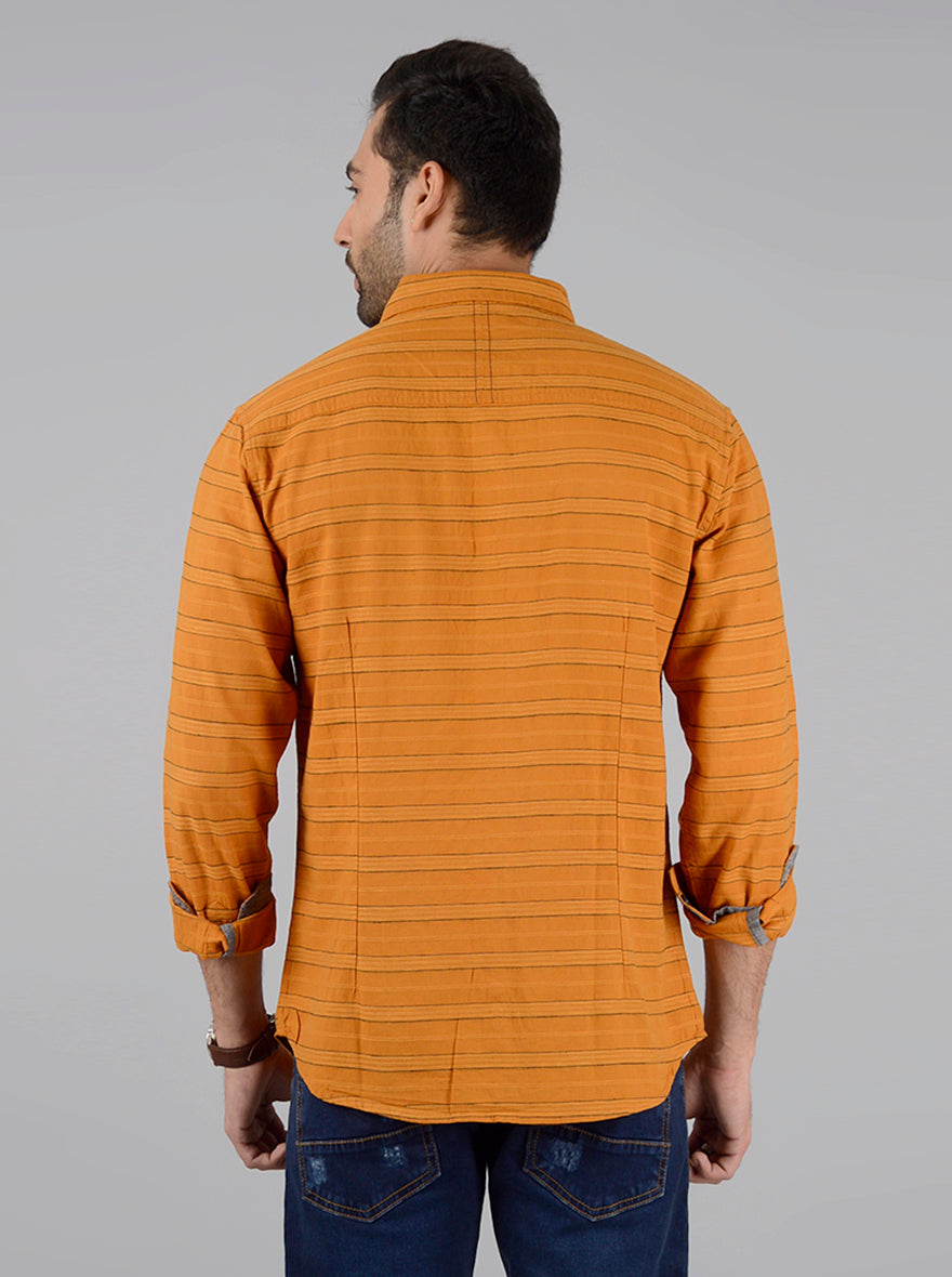 Orange Striped Slim Fit Casual Shirt | Greenfibre