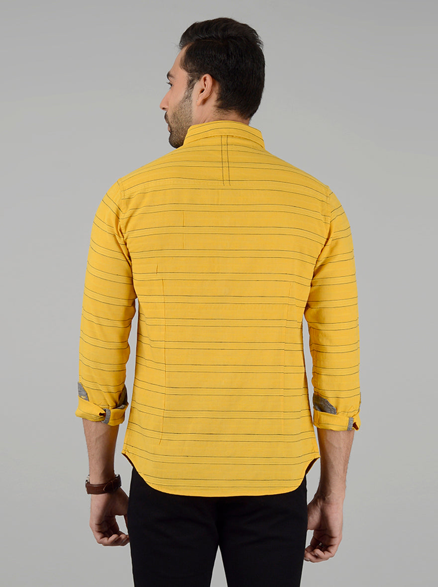 Yellow Striped Slim Fit Casual Shirt | Greenfibre