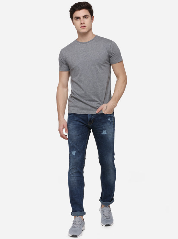 Antra Melange Solid Slim Fit T-Shirt | JB Sport