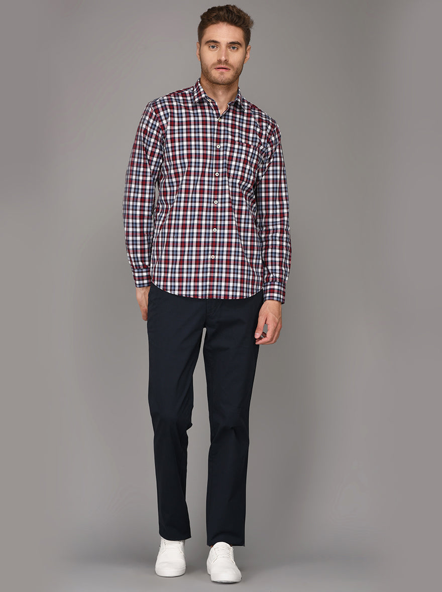 Greenfibre Red & Blue Checked Regulat Fit Casual Shirt