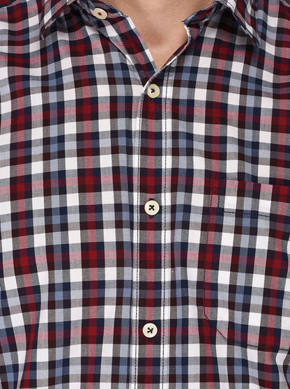 Greenfibre Red & Blue Checked Regulat Fit Casual Shirt