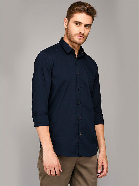 JB Sport Navy Blue Slim Fit Casual Shirt