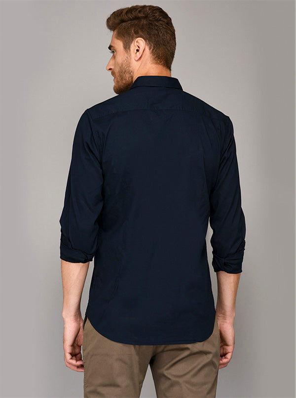 JB Sport Navy Blue Slim Fit Casual Shirt