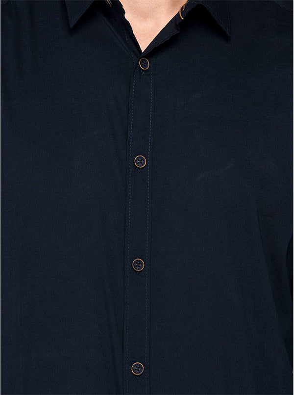 JB Sport Navy Blue Slim Fit Casual Shirt