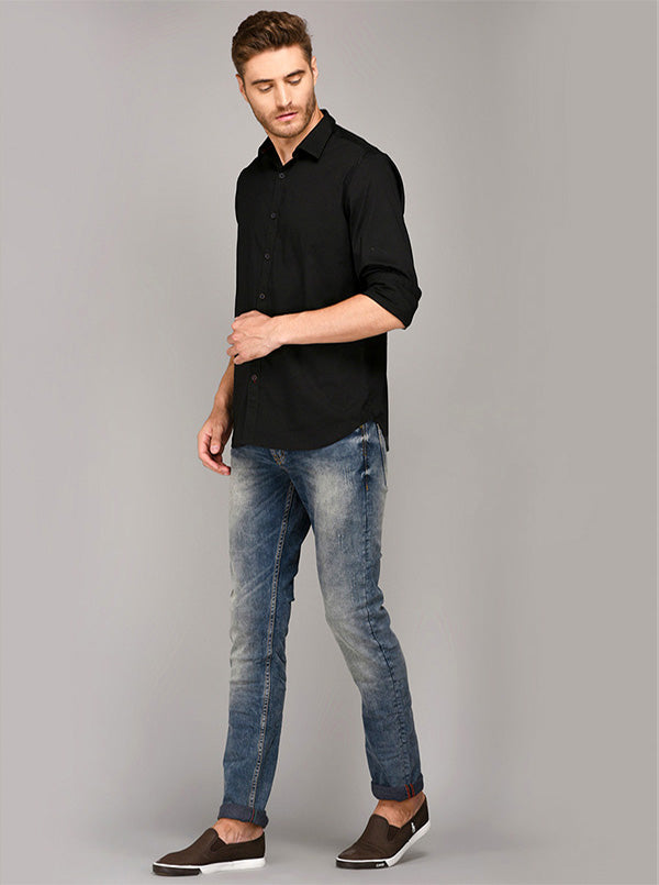 JB Sport Black Slim Fit Casual Shirt