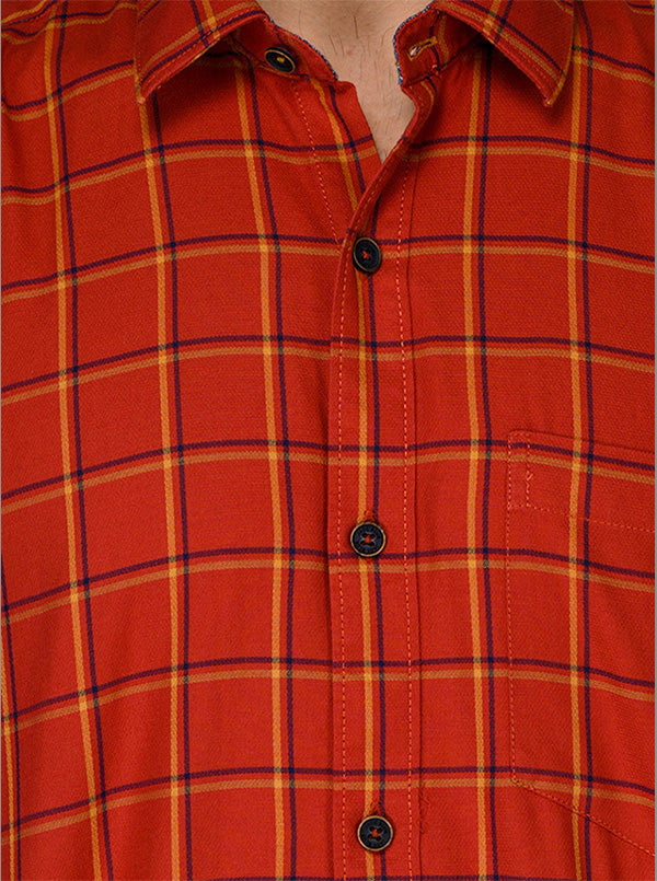 Burnt Orange Checked Slim Fit Casual Shirt | JB Sport