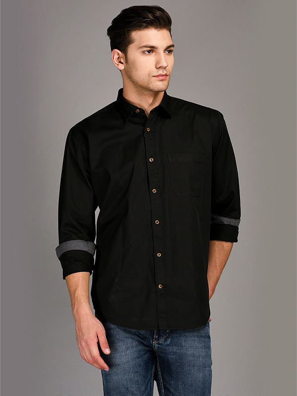 Greenfibre Black Regular Fit Casual Shirt