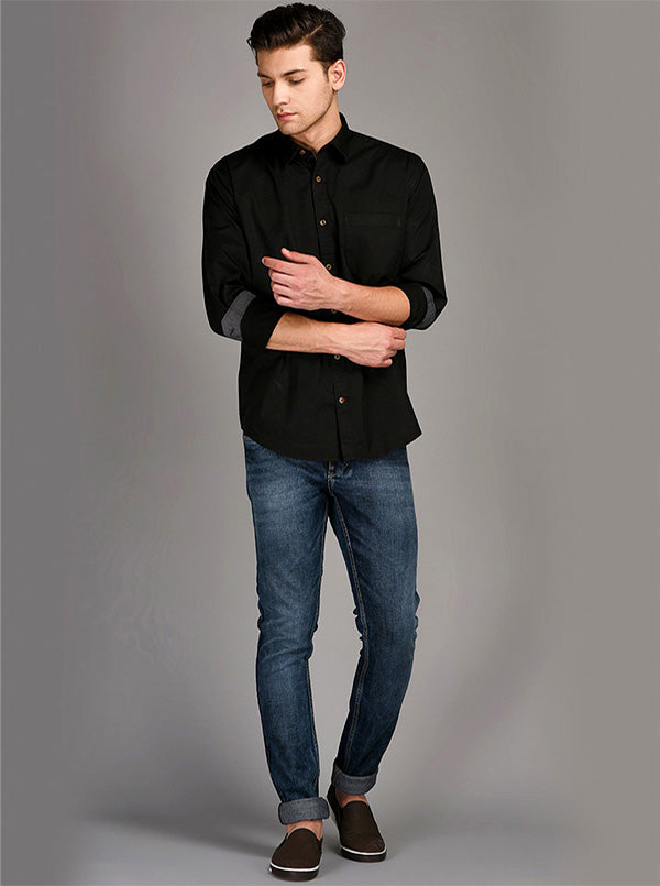 Greenfibre Black Regular Fit Casual Shirt