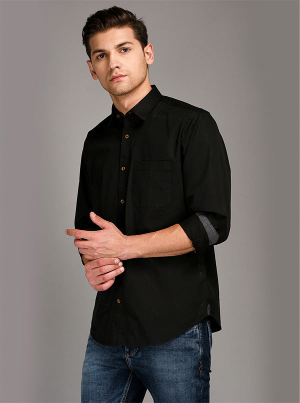 Greenfibre Black Regular Fit Casual Shirt