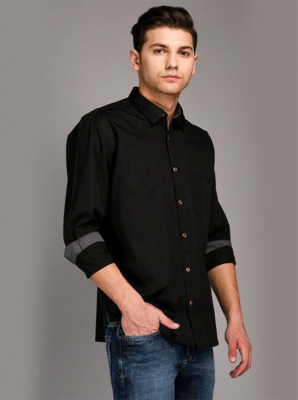 Greenfibre Black Regular Fit Casual Shirt