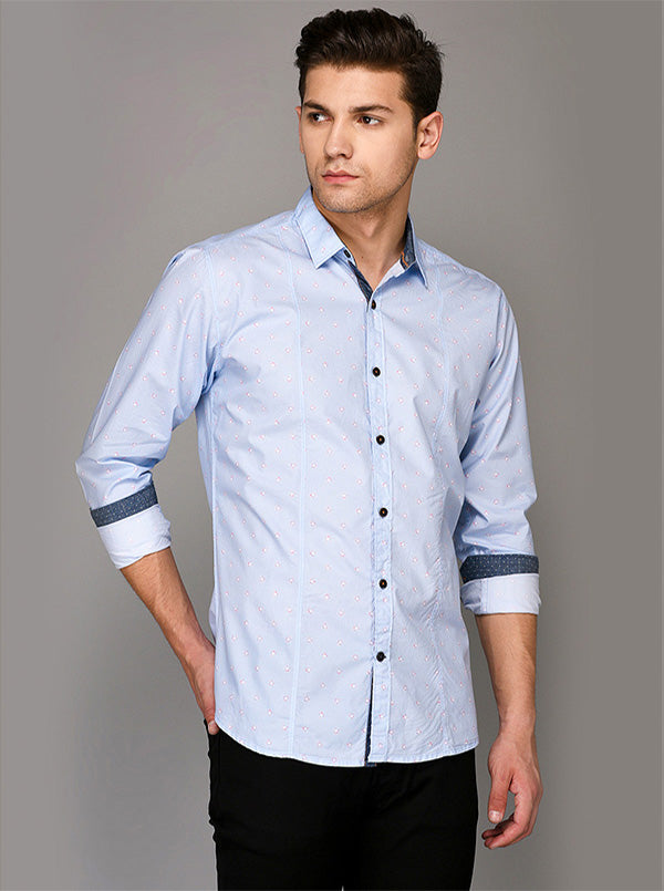 JB Sport Sky Blue Printed Slim Fit Casual Shirt
