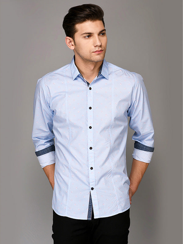 JB Sport Sky Blue Printed Slim Fit Casual Shirt