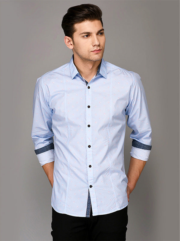 JB Sport Sky Blue Printed Slim Fit Casual Shirt