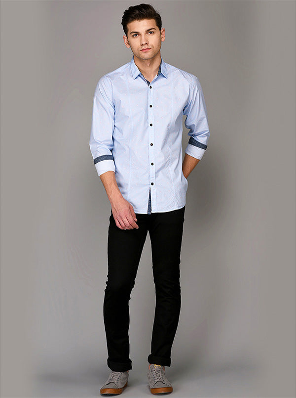 JB Sport Sky Blue Printed Slim Fit Casual Shirt