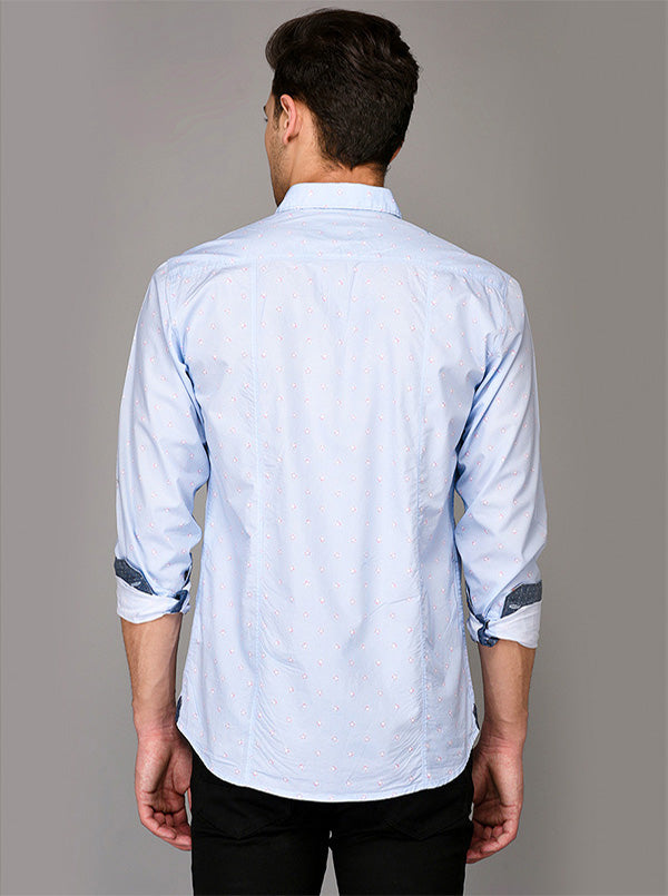 JB Sport Sky Blue Printed Slim Fit Casual Shirt