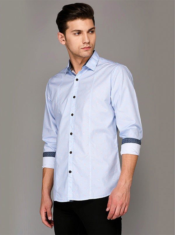 JB Sport Sky Blue Printed Slim Fit Casual Shirt