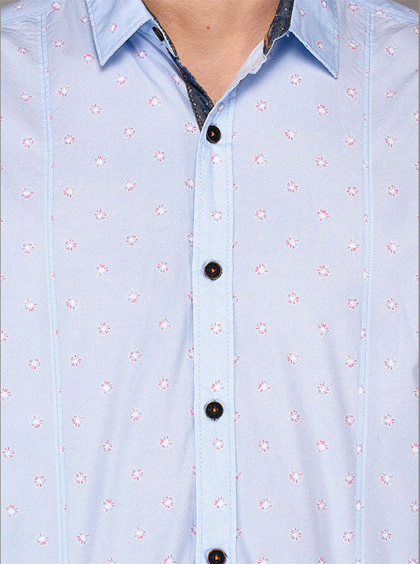 JB Sport Sky Blue Printed Slim Fit Casual Shirt