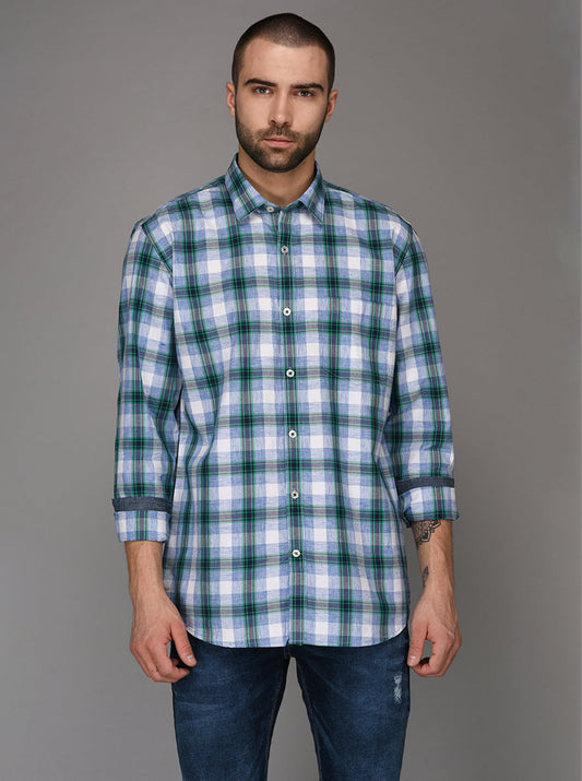 Blue Checked Slim Fit Casual Shirt | JB Sport