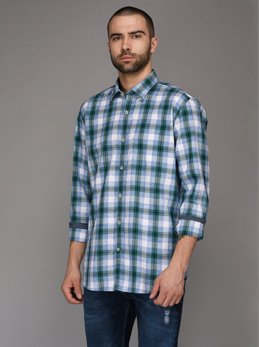 Blue Checked Slim Fit Casual Shirt | JB Sport