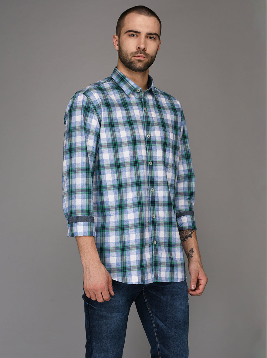 Blue Checked Slim Fit Casual Shirt | JB Sport