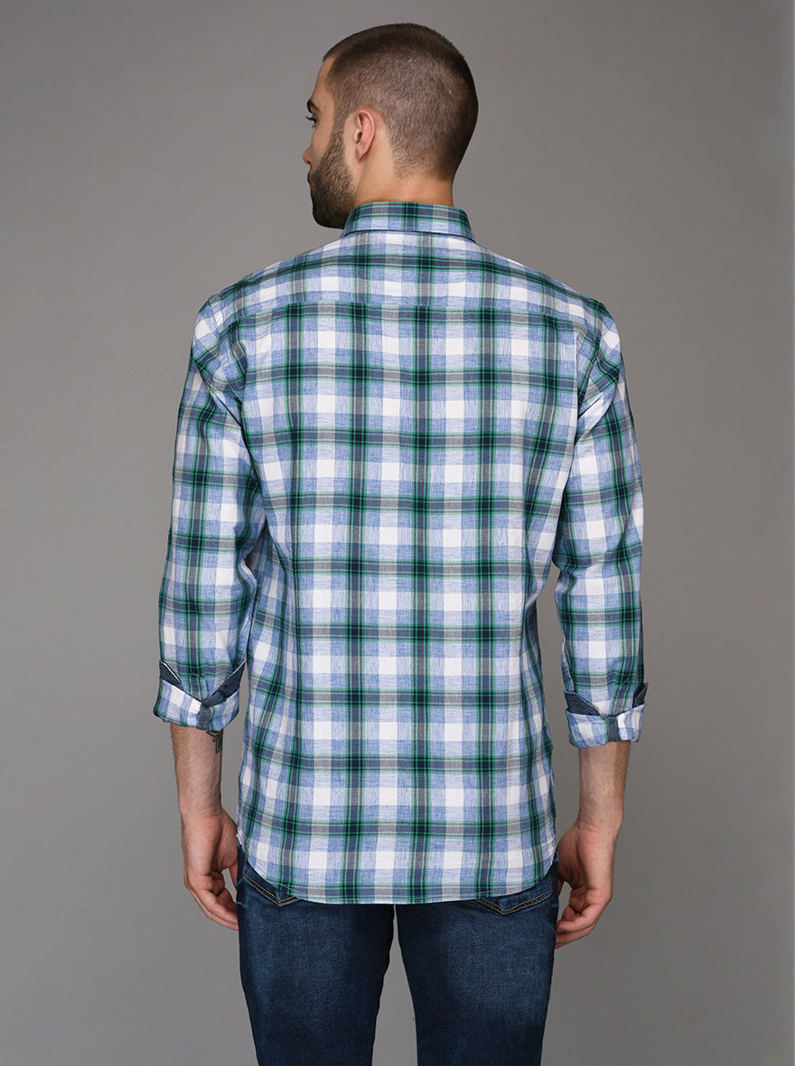 Blue Checked Slim Fit Casual Shirt | JB Sport