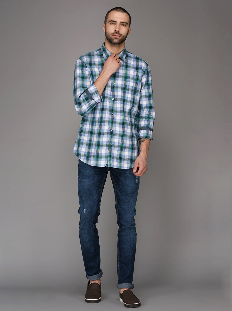 Blue Checked Slim Fit Casual Shirt | JB Sport