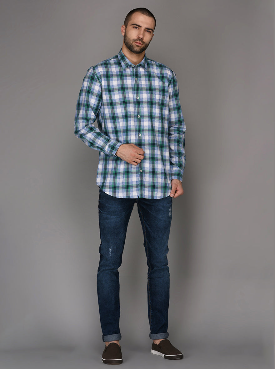 Blue Checked Slim Fit Casual Shirt | JB Sport