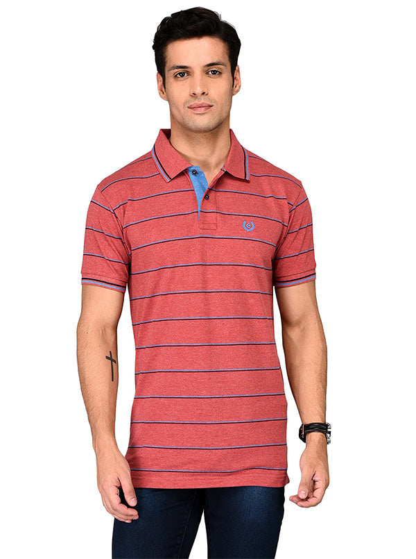 Red Striped Slim Fit Polo T-shirt | Greenfibre