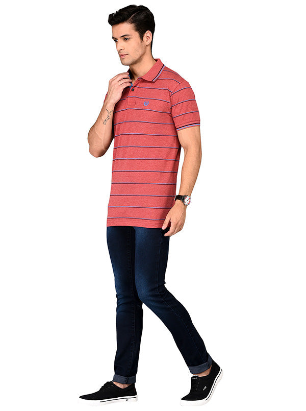 Red Striped Slim Fit Polo T-shirt | Greenfibre