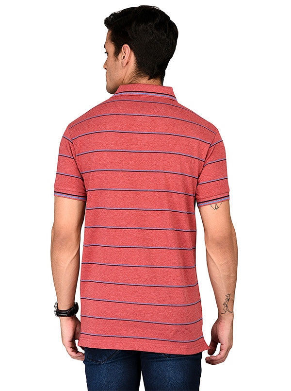 Red Striped Slim Fit Polo T-shirt | Greenfibre