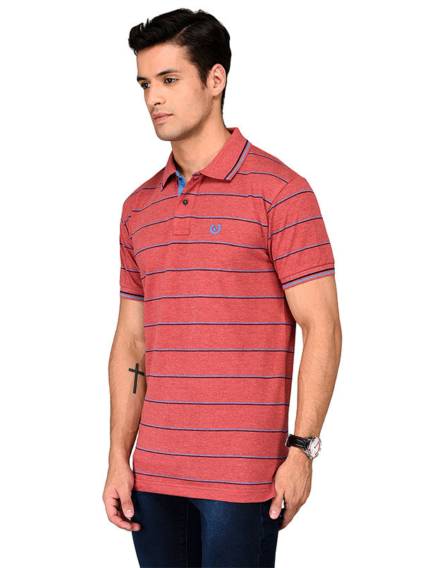 Red Striped Slim Fit Polo T-shirt | Greenfibre