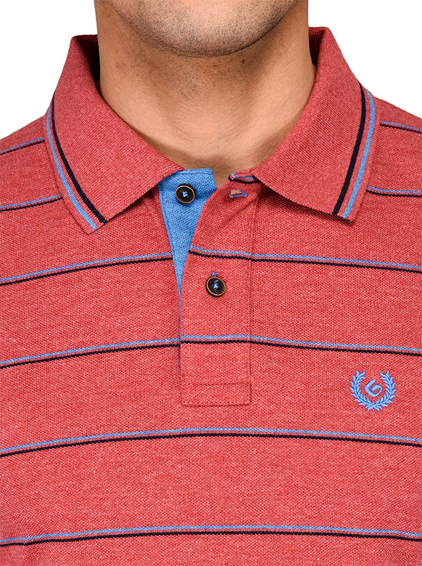 Red Striped Slim Fit Polo T-shirt | Greenfibre