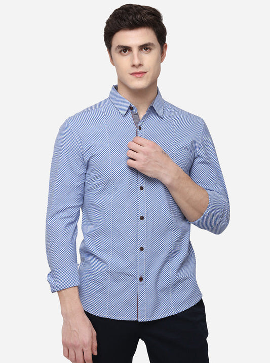 Sky Blue Slim Fit Checked Casual Shirt | Greenfibre