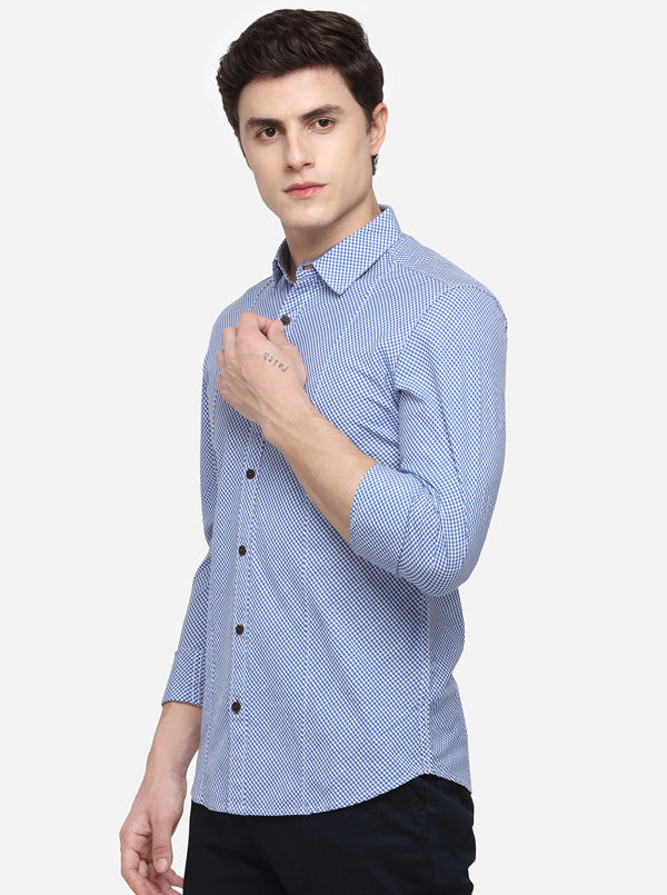 Sky Blue Slim Fit Checked Casual Shirt | Greenfibre