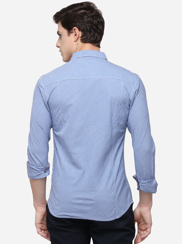 Sky Blue Slim Fit Checked Casual Shirt | Greenfibre