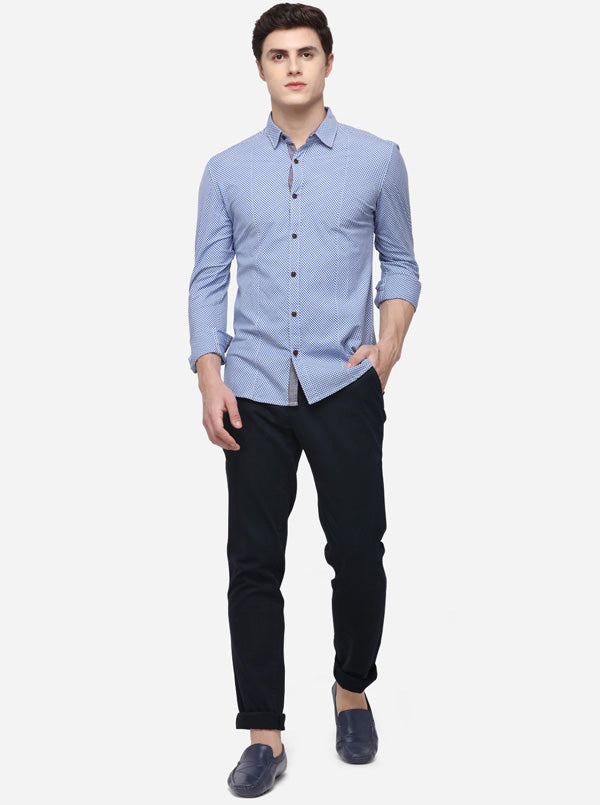 Sky Blue Slim Fit Checked Casual Shirt | Greenfibre