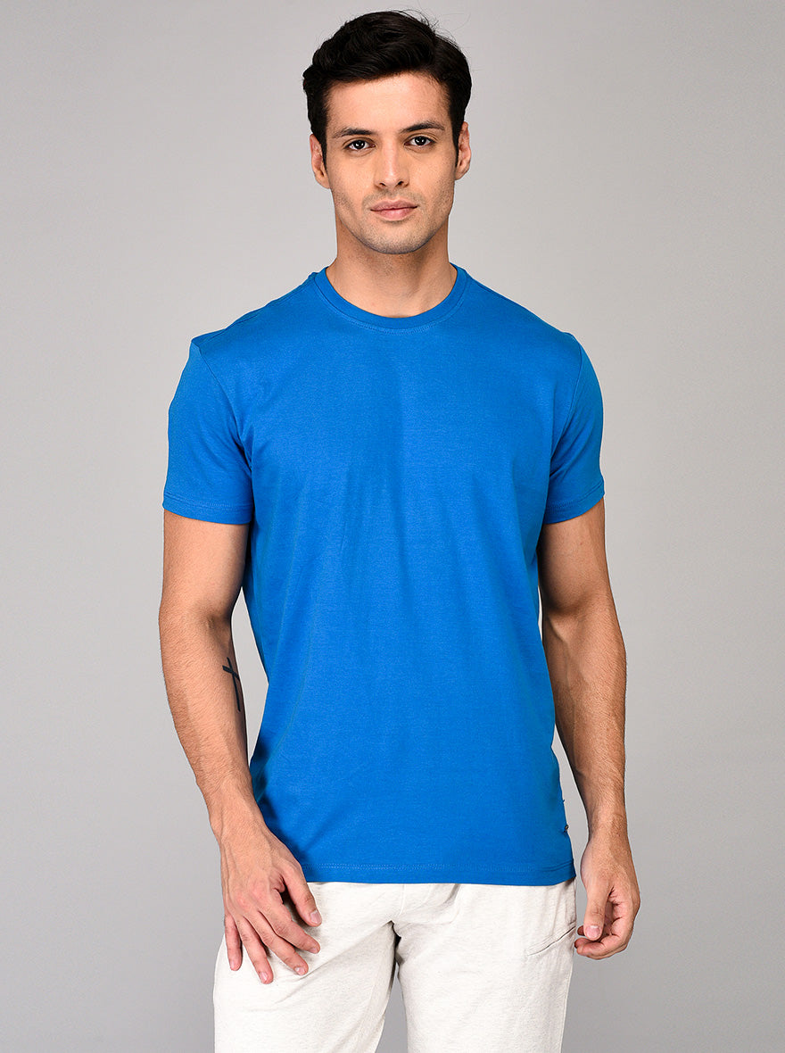 Light Blue Slim Fit Round Neck T-shirt | JB Sport