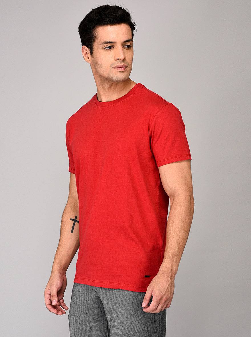 Red Slim Fit Round Neck T-shirt | JB Sport