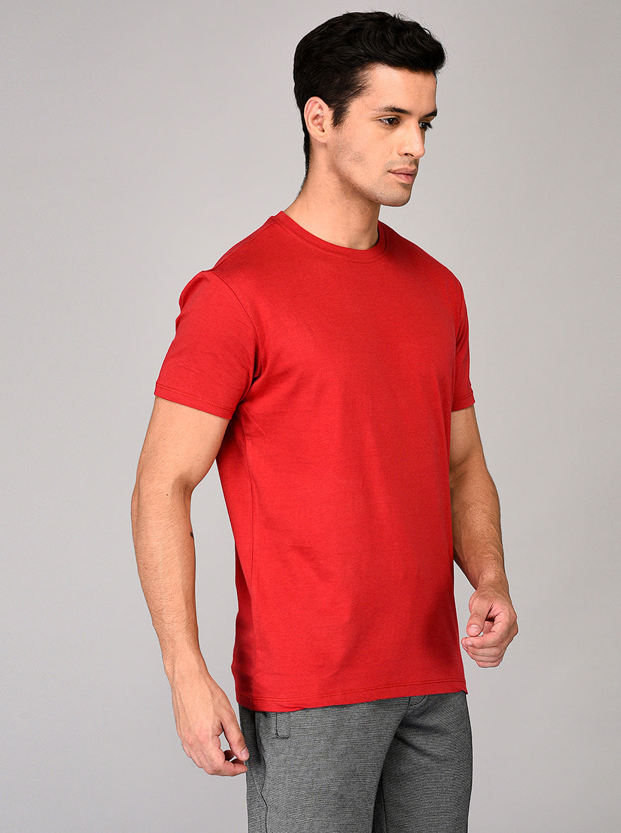 Red Slim Fit Round Neck T-shirt | JB Sport