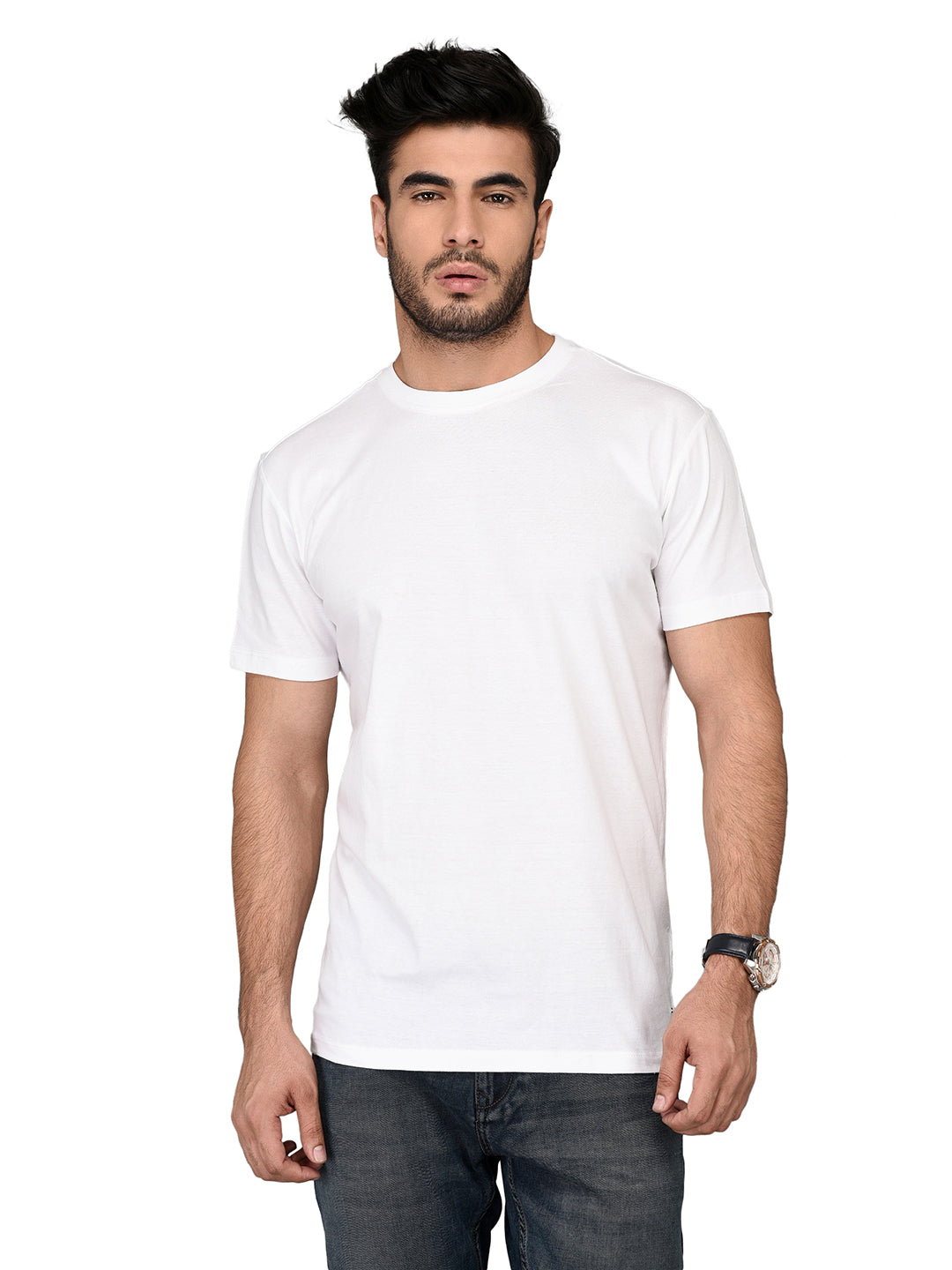 JB Sport White Slim Fit  Round Neck T-Shirt