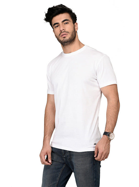 JB Sport White Slim Fit  Round Neck T-Shirt