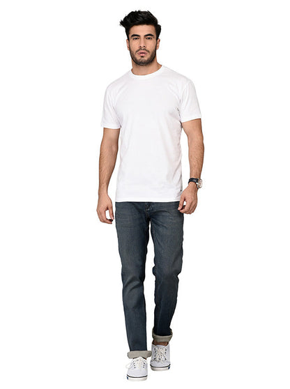 JB Sport White Slim Fit  Round Neck T-Shirt