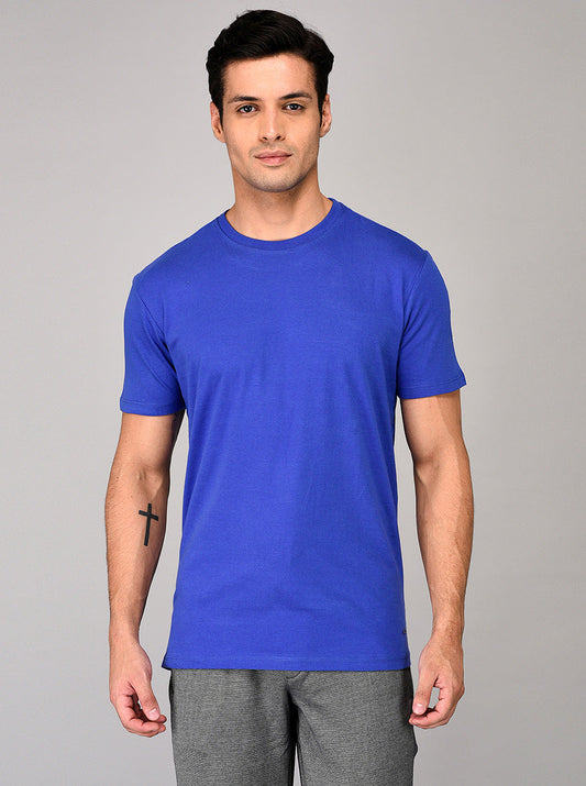 Blue Slim Fit Round Neck T-shirt | JB Sport