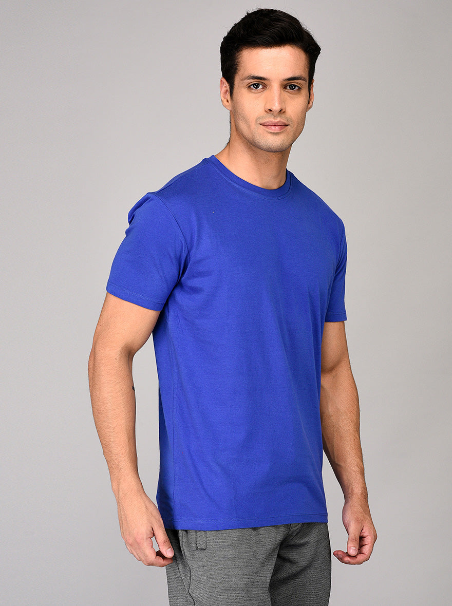 Blue Slim Fit Round Neck T-shirt | JB Sport