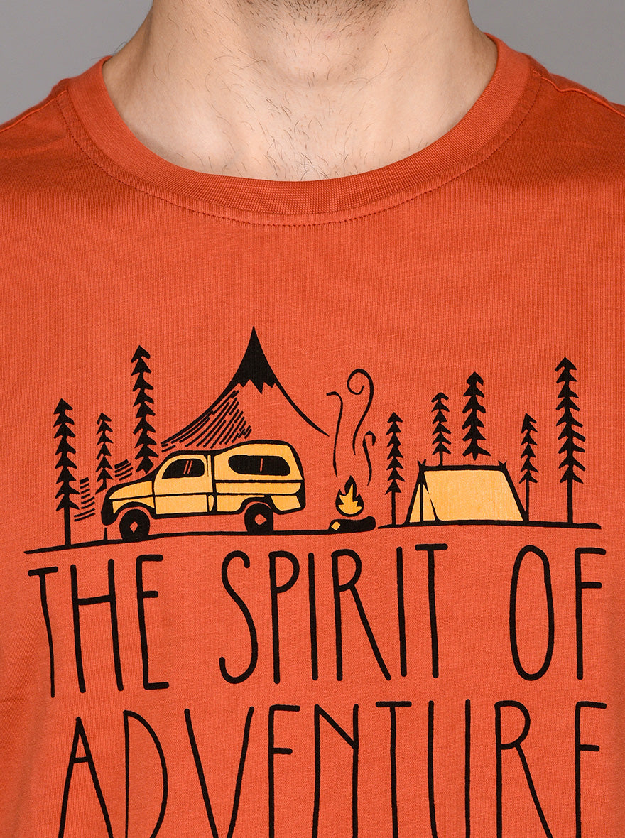 Orange Printed Slim Fit Round Neck T-Shirt | JB Sport