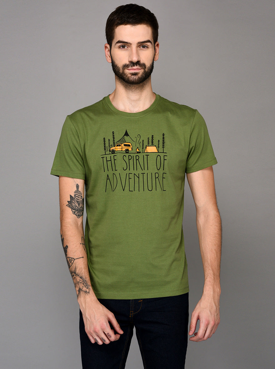 Green Printed Slim Fit Round Neck T-Shirt | JB Sport