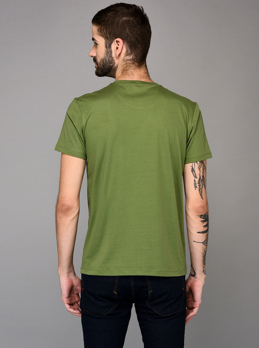Green Printed Slim Fit Round Neck T-Shirt | JB Sport